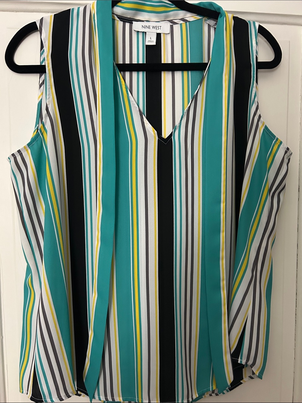 Nine West Teal Stripe Sleeveless V-Neck Top